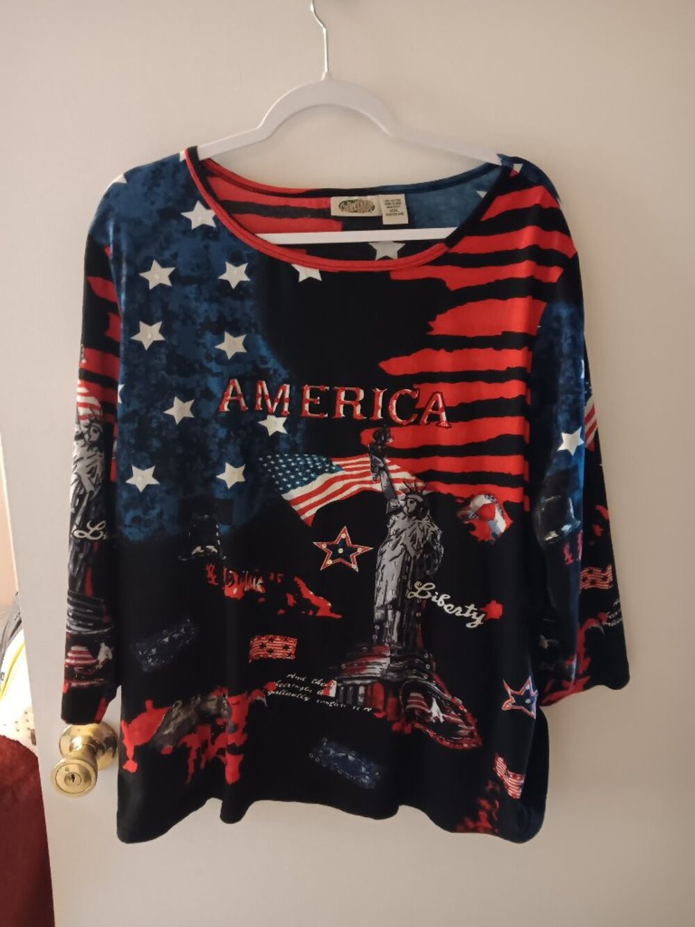 America Liberty woman's shirt red, white and blue XXL. Collections Etc.